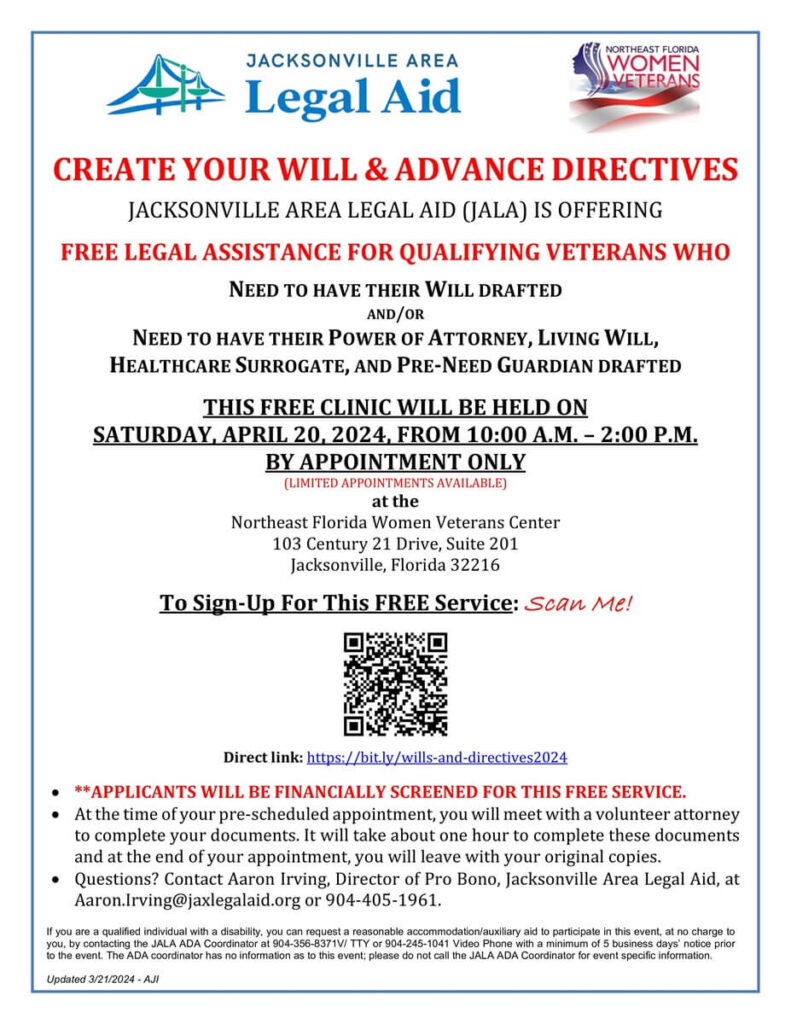 FREE Wills & Advanced Directives assistance with Jacksonville Area